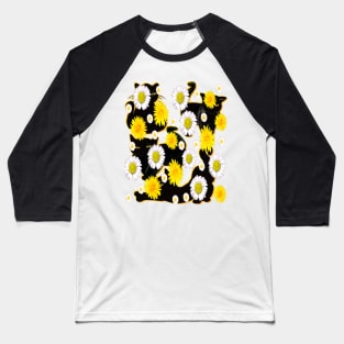 Black Cat silhouette on top of wildflowers feelings pattern black cats  among dandelions And daisies floral bright flowers of spring and summer Baseball T-Shirt